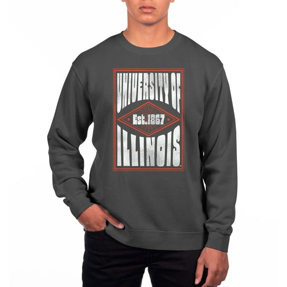 Men's Uscape Apparel Black Illinois Fighting Illini Pigment Dyed Fleece Crewneck Sweatshirt