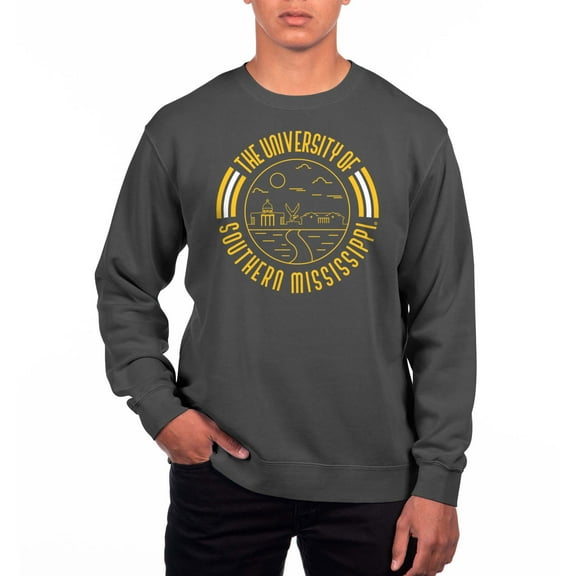 Men's Uscape Apparel Black Southern Miss Golden Eagles Pigment Dyed Fleece Crew Neck Sweatshirt