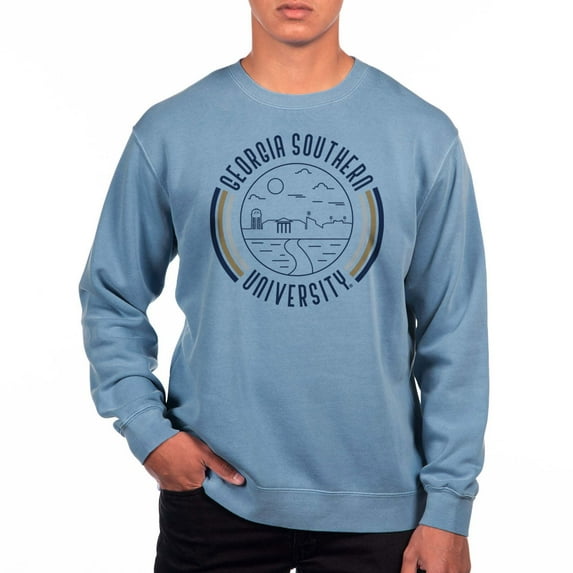 Men's Uscape Apparel Blue Georgia Southern Eagles Pigment Dyed Fleece Crew Neck Sweatshirt