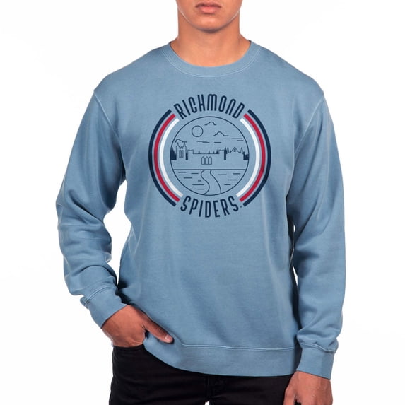 Men's Uscape Apparel Blue Richmond Spiders Pigment Dyed Fleece Crew Neck Sweatshirt
