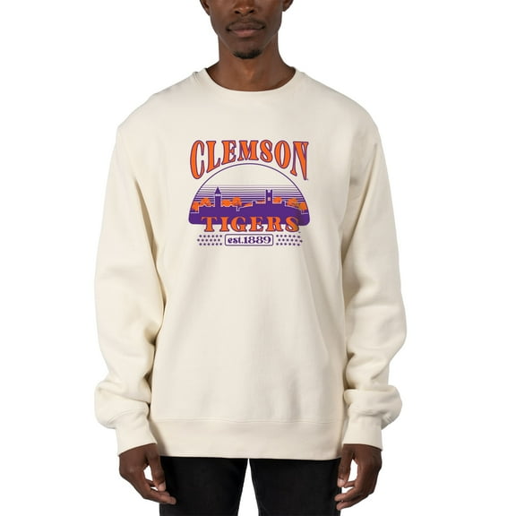 Men's Uscape Apparel Cream Clemson Tigers Premium Heavyweight Pullover Sweatshirt