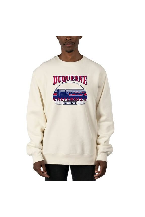 Men's Uscape Apparel Cream Duquesne Dukes Premium Heavyweight Pullover Sweatshirt