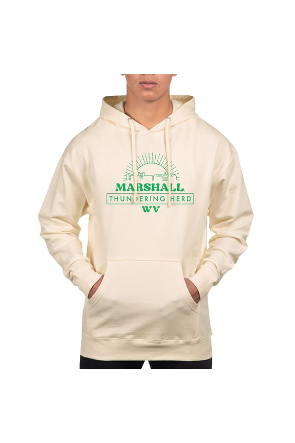 Men's Uscape Apparel Cream Marshall Thundering Herd Logo Standard Pullover Hoodie