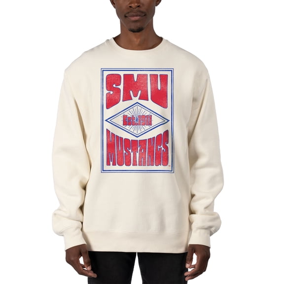 Men's Uscape Apparel Cream SMU Mustangs Premium Heavyweight Pullover Sweatshirt