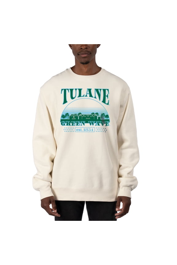 Men's Uscape Apparel Cream Tulane Green Wave Premium Heavyweight Pullover Sweatshirt