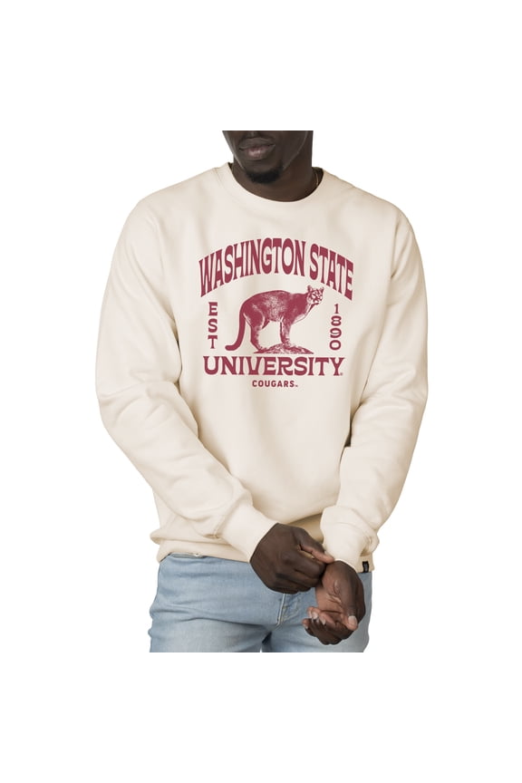 Men's Uscape Apparel Cream Washington State Cougars Premium Heavyweight Crew Neck Sweatshirt