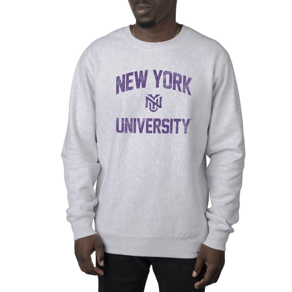 Men's Uscape Apparel Heather Gray NYU Violets Premium Heavyweight Crew Neck Sweatshirt