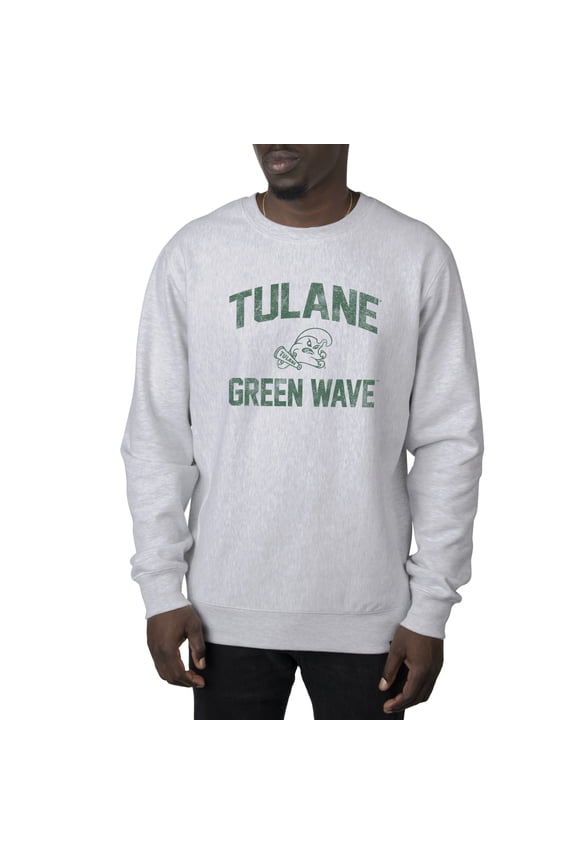 Men's Uscape Apparel Heather Gray Tulane Green Wave Premium Heavyweight Crew Neck Sweatshirt