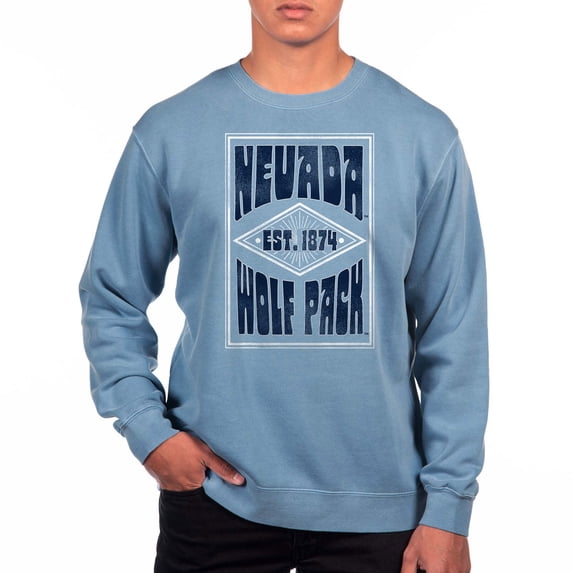 Men's Uscape Apparel Powder Blue Nevada Wolf Pack Pigment Dyed Fleece Crewneck Sweatshirt