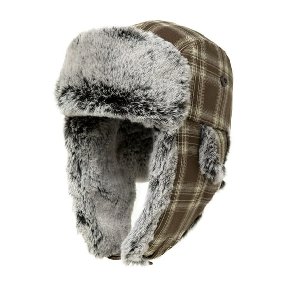 Men's Ushanka Trapper Hat: Warm Eskimo with Brim Winter Hunting Ear Protection, Cold-Resistant Faux Fur Perfect for Cold Seasons L Beige Brown
