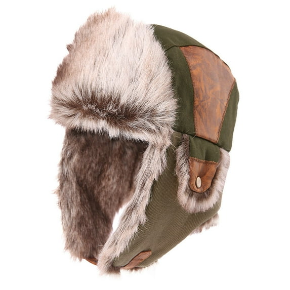 Men's Ushanka Trapper Hat: Warm Eskimo with Brim Winter Hunting Ear Protection, Cold-Resistant Faux Perfect for Cold Seasons L Army Green