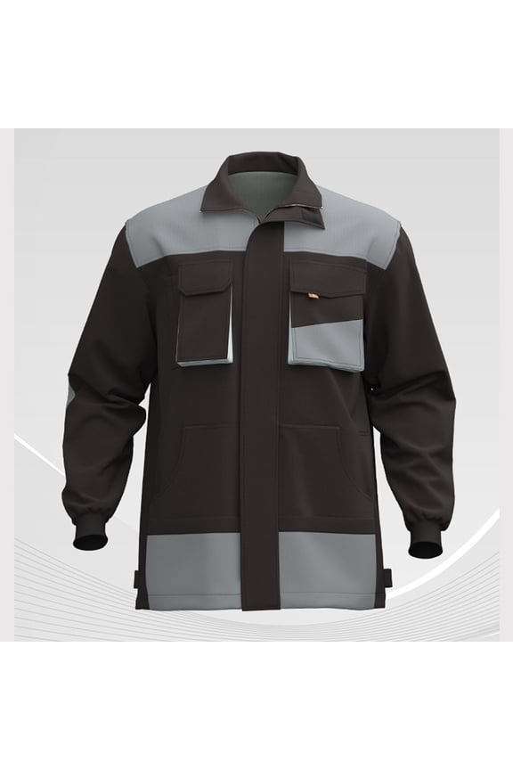 Men's Utility Color Block Jacket Long Sleeve Ribbed Cuffs Casual Fashion Workwear Tops with Multi Pockets (M, Gray)