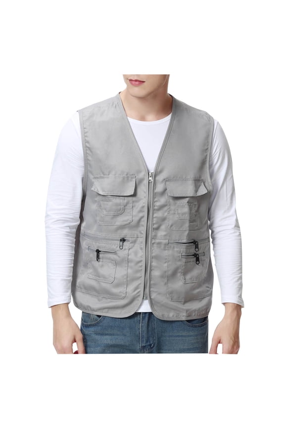 Men's Utility Fishing Vest Lightweight Zip Up Outdoor Work Safari Travel Cargo Vest with Multi-Pockets