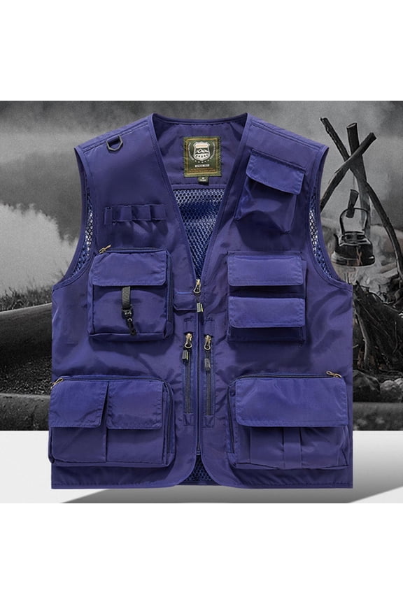 Men's Utility Fishing Vest Outdoor Summer Lightweight Work Photo Safari Cargo Vest Blue XXXXL