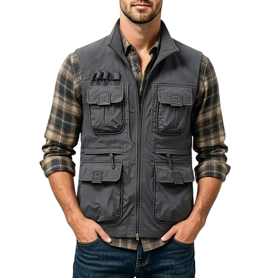 Men's Utility Hiking Safari Vest Big and Tall Outdoor Sleeveless Jacket Lightweight Work Photo Cargo Waistcoat