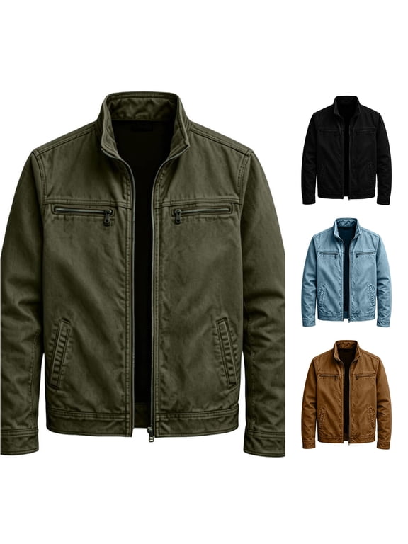 Men's Utility Jacket Relaxed Fit Zip Front for Work Casual Everyday