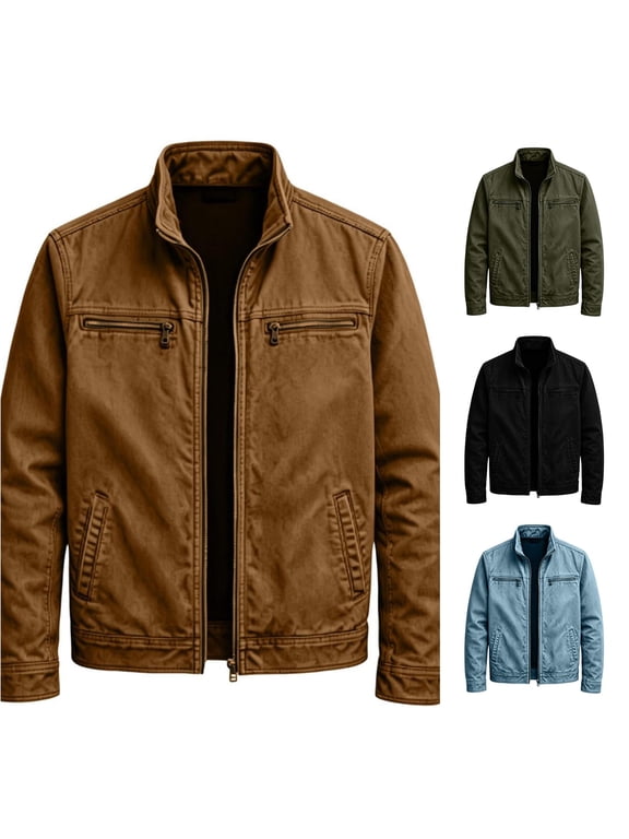 Men's Utility Jacket Relaxed Fit Zip Front for Work Casual Everyday