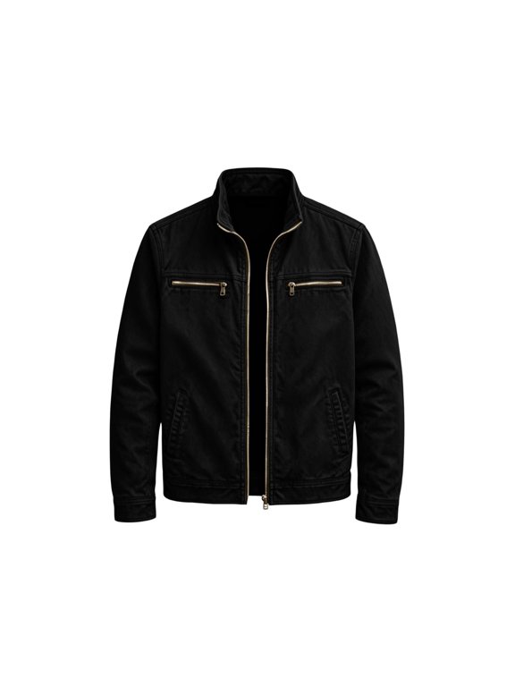 Men's Utility Jacket for Everyday Comfort in Casual Outings with Relaxed Fit Workwear- Design and Long Sleeve Zip Front Cardigan Style, Black, S