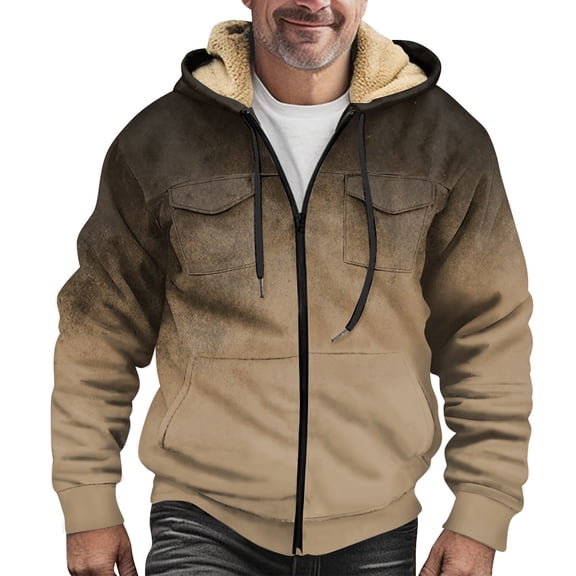 Men's Utility Jacket with Hood, Water Resistant and Durable, Windproof and Warm, Great for Work, Hiking, and Winter Festivities,Brown,5XL