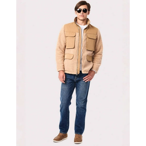 Bernardo mens  Utility Mix Vegan Fur Jacket, XL, Tan