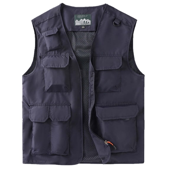 Men's Utility Outdoor Workwear Vest, Quick Dry Fabric with Multiple Pockets, Mesh Lining and Full Zip V-Neck, Breathable Sleeveless Jacket for Sports, Camping and Casual Use, Big and Tall Size M-5XL