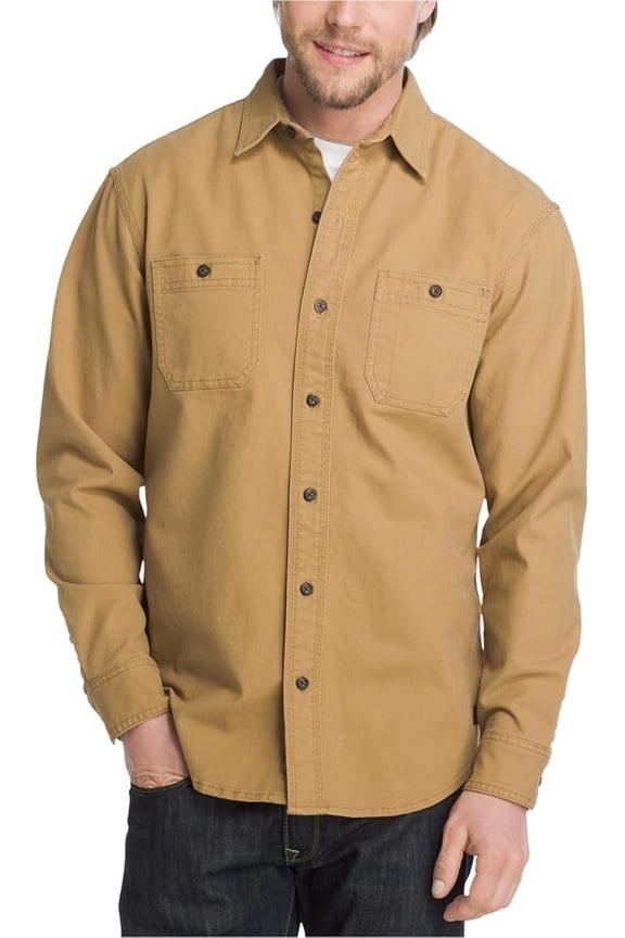 Men's Utility Pocket Shirt Jacket, (Beige, Large)