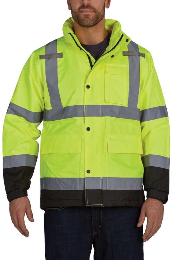 Men's Utility Pro High Visibility Class 3 Pro-Grade WP Rain Jacket Black/Yellow 3XL (19)