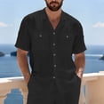 thumbnail image 1 of Men's Utility Short Sleeve Shirt, Solid Color Lapel Cardigan with Multiple Pockets in Cotton Linen for Travel and Outdoor Adventures Black XXL, 1 of 9