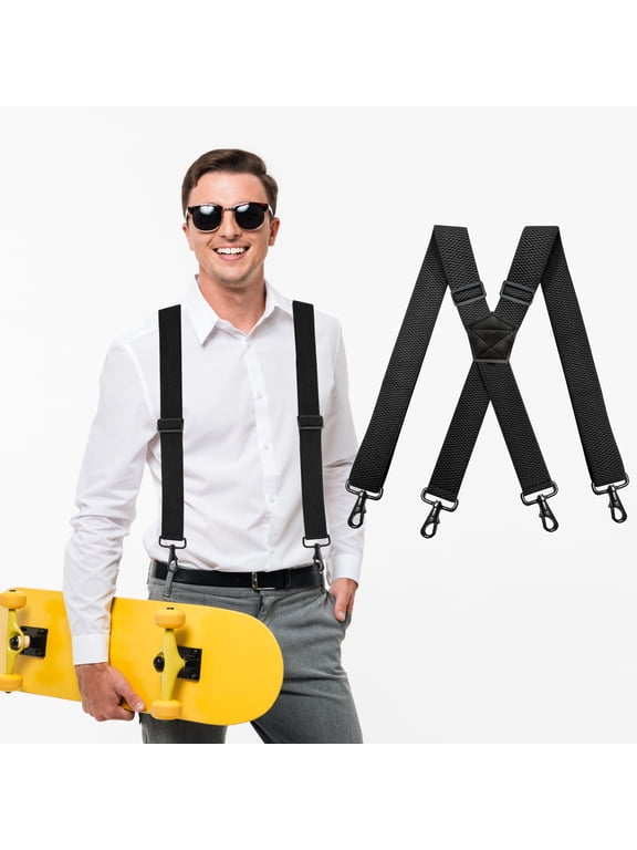 Black Suspenders for Men Metal Hook 1.5 Inch Heavy Duty Suspenders for Big and Tall