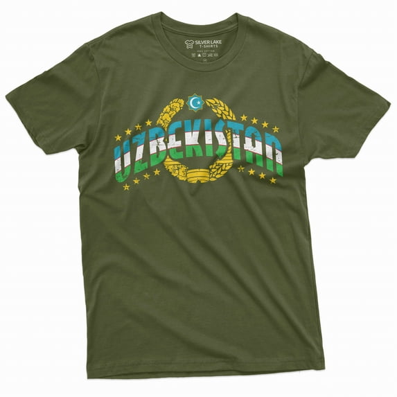 Men's Uzbekistan T-shirt Uzbeki coat of arms country patriotic tee shirt (Large Military Green)