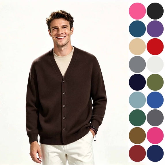 Men's V Neck Button Knit Cardigan, Long Sleeve Loose Fit Casual Sweater Outwear Tops, Men's Size S-3XL