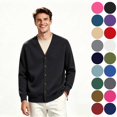 thumbnail image 1 of Men's V Neck Button Knit Cardigan, Long Sleeve Loose Fit Casual Sweater Outwear Tops, Men's Size S-3XL, 1 of 5