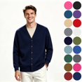 thumbnail image 1 of Men's V Neck Button Knit Cardigan, Long Sleeve Loose Fit Casual Sweater Outwear Tops, Men's Size S-3XL, 1 of 5