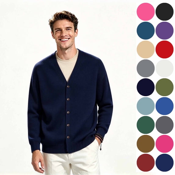 Men's V Neck Button Knit Cardigan, Long Sleeve Loose Fit Casual Sweater Outwear Tops, Men's Size S-3XL