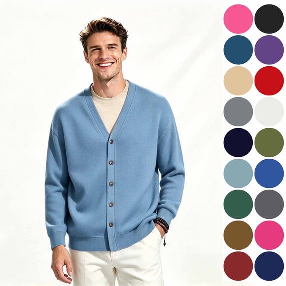 Men's V Neck Button Knit Cardigan, Long Sleeve Loose Fit Casual Sweater Outwear Tops, Men's Size S-3XL