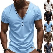 Mens V-Neck Button T-Shirts Short Sleeve Tees Henley T-Shirt Summer Base Tops
