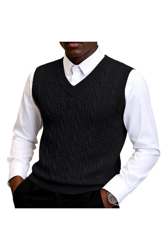 Men's V Neck Cable Knit Sweater Vest Sleeveless Pullover Casual Office Top