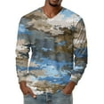 thumbnail image 1 of Men's V-Neck Camouflage Print Long Sleeve T-Shirt Casual Military Style Fashion Top Loose Fit Comfortable Outdoor Shirt,Sky Blue,M, 1 of 6