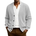 thumbnail image 1 of Men's V Neck Cardigan Sweater Casual Lightweight Button Down Knitted Cardigan Sweater Gray XL, 1 of 7
