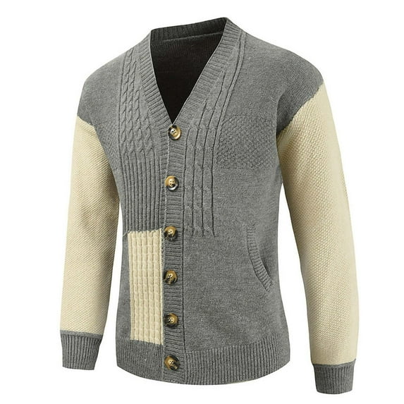 Men's V-Neck Cardigan Sweater Long Sleeve Button Down Knitted Open Front Sweater Lightweight Fall Winter Casual Tops with Pockets