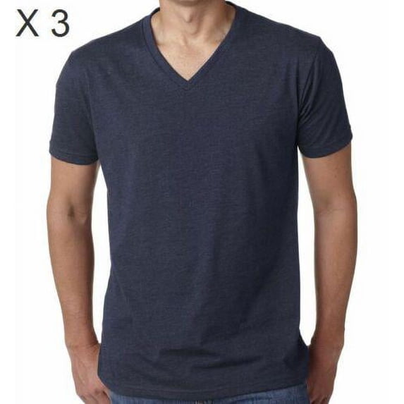 Men's V-Neck Casual Fashion T-Shirt Muscle Short Sleeve Slim Fit Tee 3 Pack (Navy, Medium)