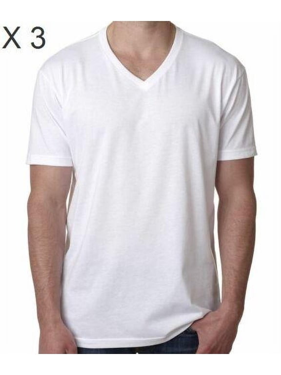 Men's V-Neck Casual Fashion T-Shirt Muscle Short Sleeve Slim Fit Tee 3 Pack (White, X-Large)
