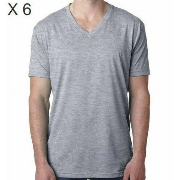 Men's V-Neck Casual Fashion T-Shirt Muscle Short Sleeve Slim Fit Tee 6 Pack (Gray, Medium)