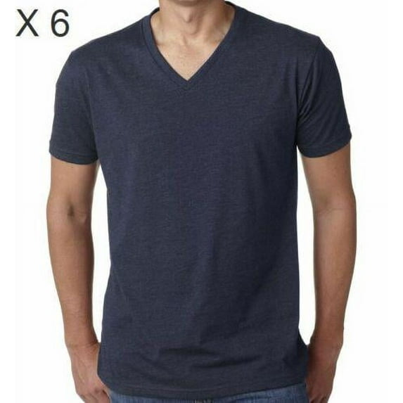 Men's V-Neck Casual Fashion T-Shirt Muscle Short Sleeve Slim Fit Tee 6 Pack (Navy, XX-Large)