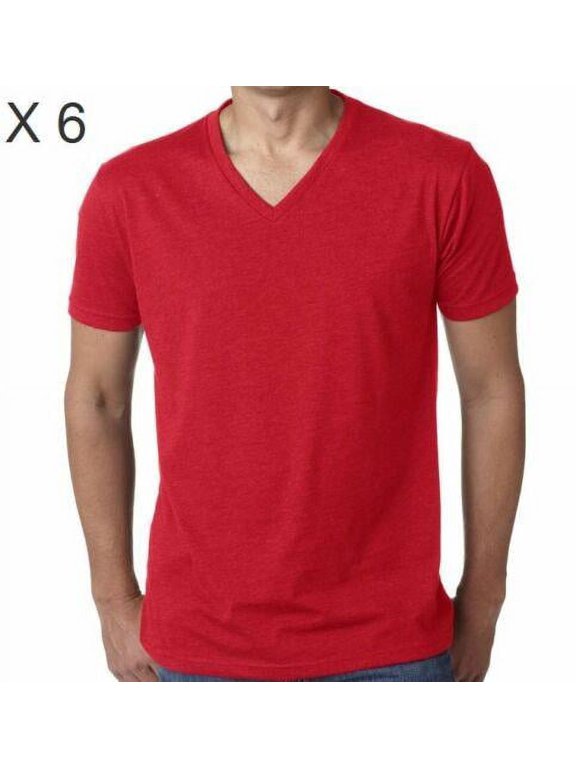 Men's V-Neck Casual Fashion T-Shirt Muscle Short Sleeve Slim Fit Tee 6 Pack (Red, Medium)