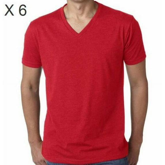Men's V-Neck Casual Fashion T-Shirt Muscle Short Sleeve Slim Fit Tee 6 Pack (Red, X-Large)