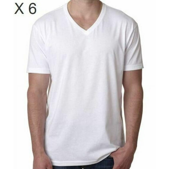 Men's V-Neck Casual Fashion T-Shirt Muscle Short Sleeve Slim Fit Tee 6 Pack (White, Small)