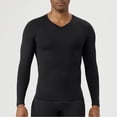 thumbnail image 1 of Men's V Neck Compression Shirt Long Sleeve, Athletic Workout Shirts & Gym Undershirts, Active Sports Base Layer Top for Running, Fitness, Muscle Recovery & Cold Weather Black L, 1 of 10