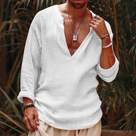 Men's V Neck Henley T-shirt Casual Loose Long Sleeve Shirts Basic Summer Beach T-shirts Fashion Streetwear