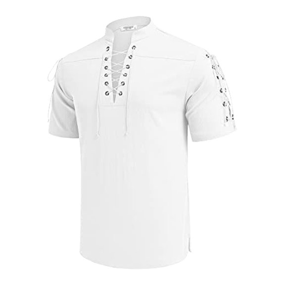 Men's V-Neck Hippie Tie Shirt - Flared Front Fold Design, Linen, Beach/Club Wear, S-XXXL Sizes